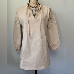 URBAN DAIZY ladies heavier cotton tunic style tan v neckline top Size Small VGUC